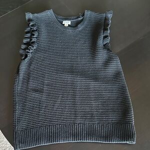 J. Crew Black Ruffle Sleeve Top